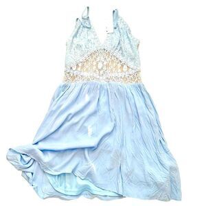 🔴2 for 60🔴SOLARIS style dress above the knee spaghetti straps lace blue size L.